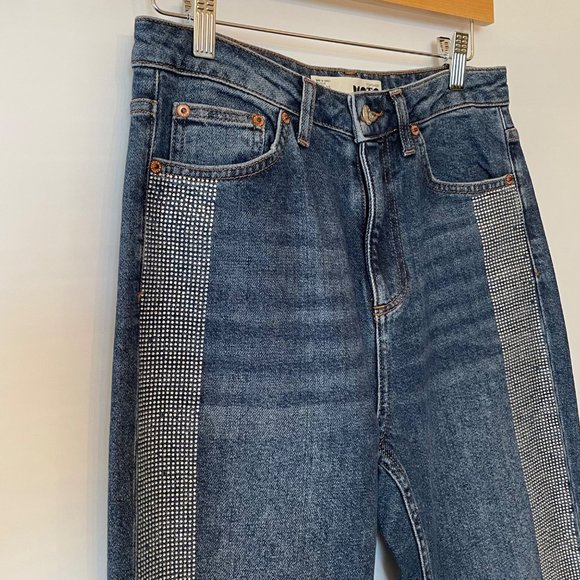TopShop Moto Womens Size 28 Hi Rise Denim Jeans Embellished Side Stripes Bling - Picture 7 of 14